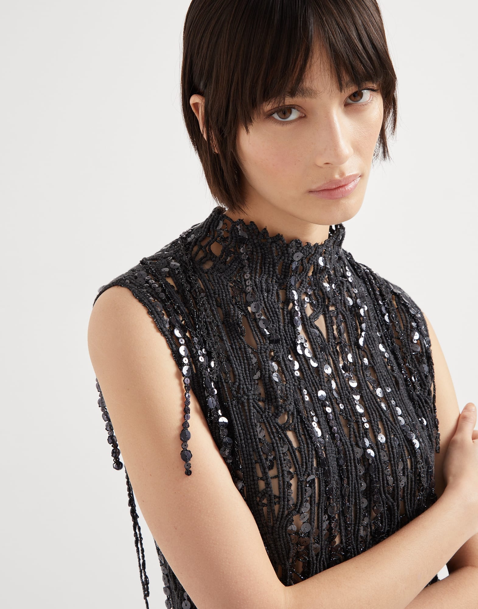 Dazzling abstract embroidery knit dress in cotton - 3