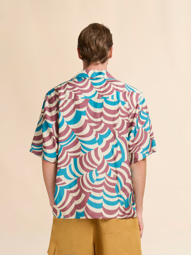BROWN AND TURQUOISE TWILL BOWLING SHIRT WITH YOYO PRINT 3
