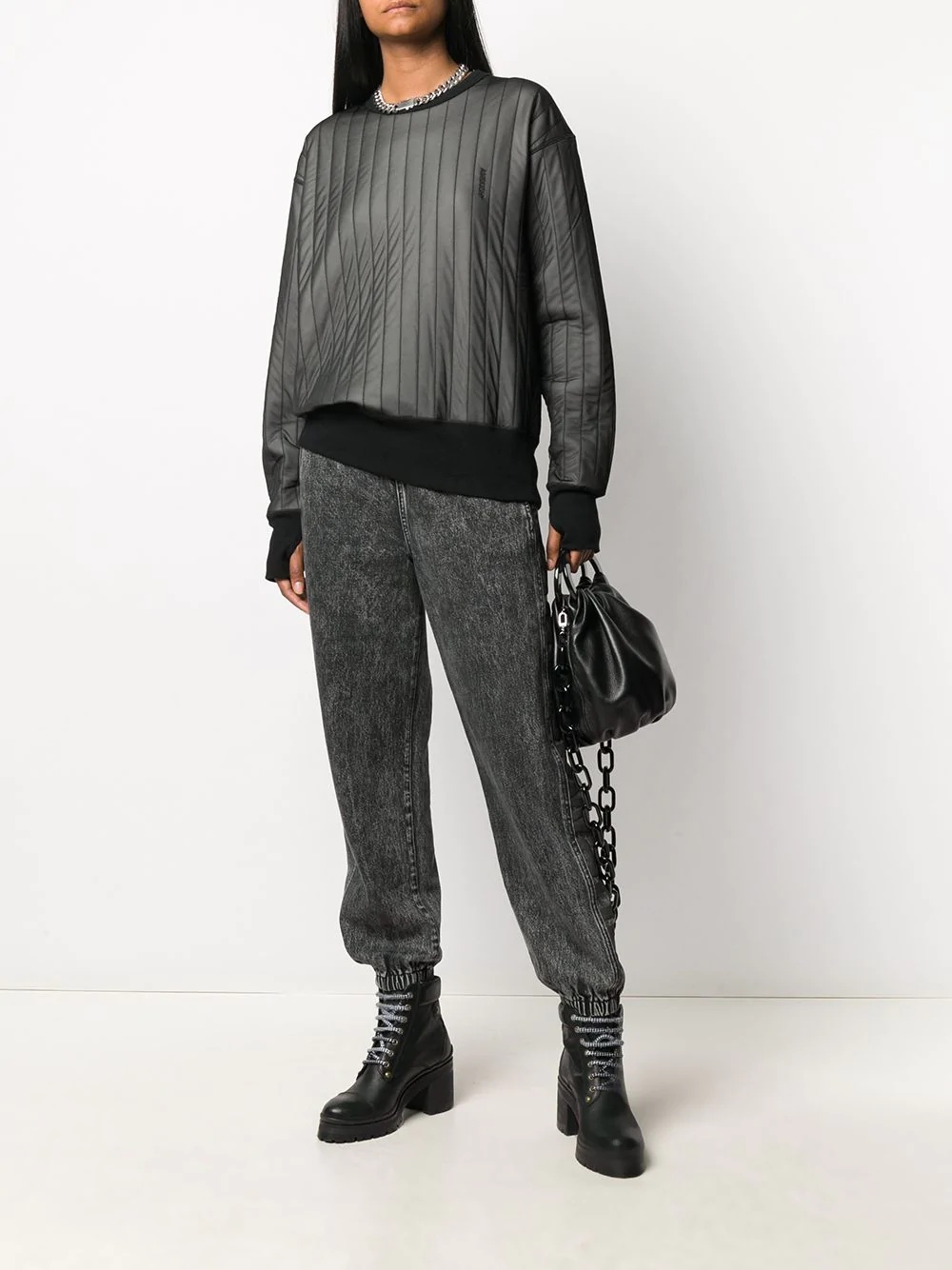 embroidered logo quilted sweatshirt - 2