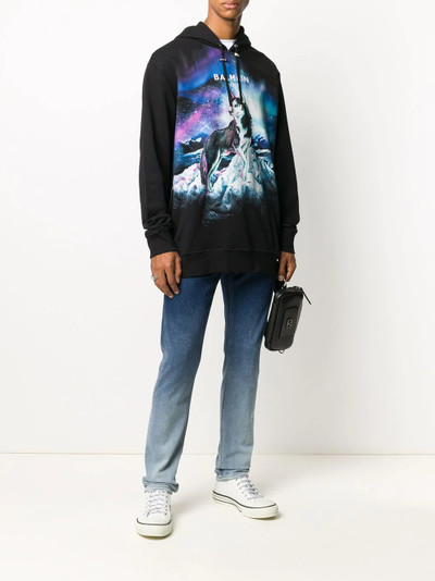 Balmain wolf print cotton hoodie outlook