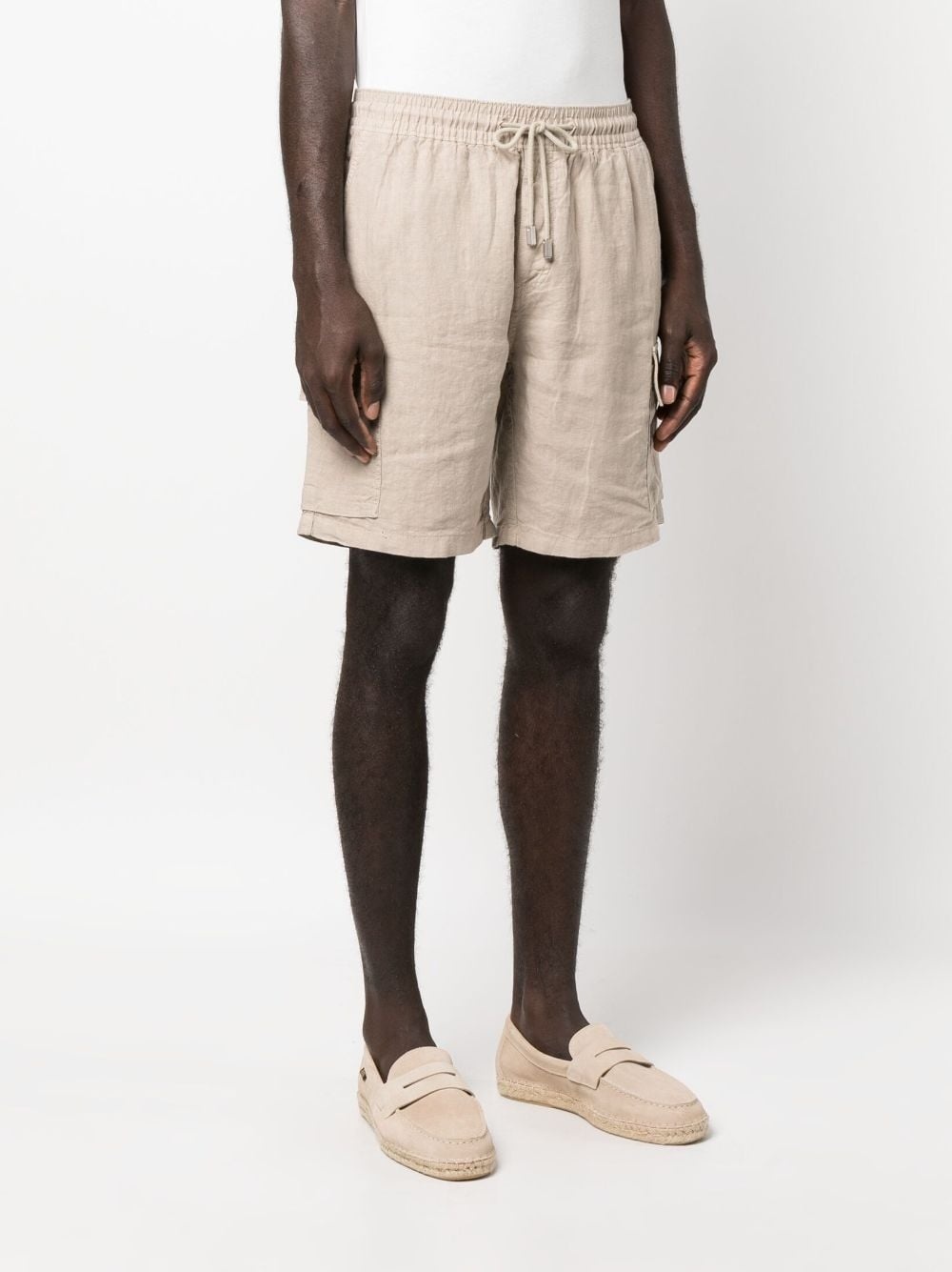 logo-patch linen shorts - 3