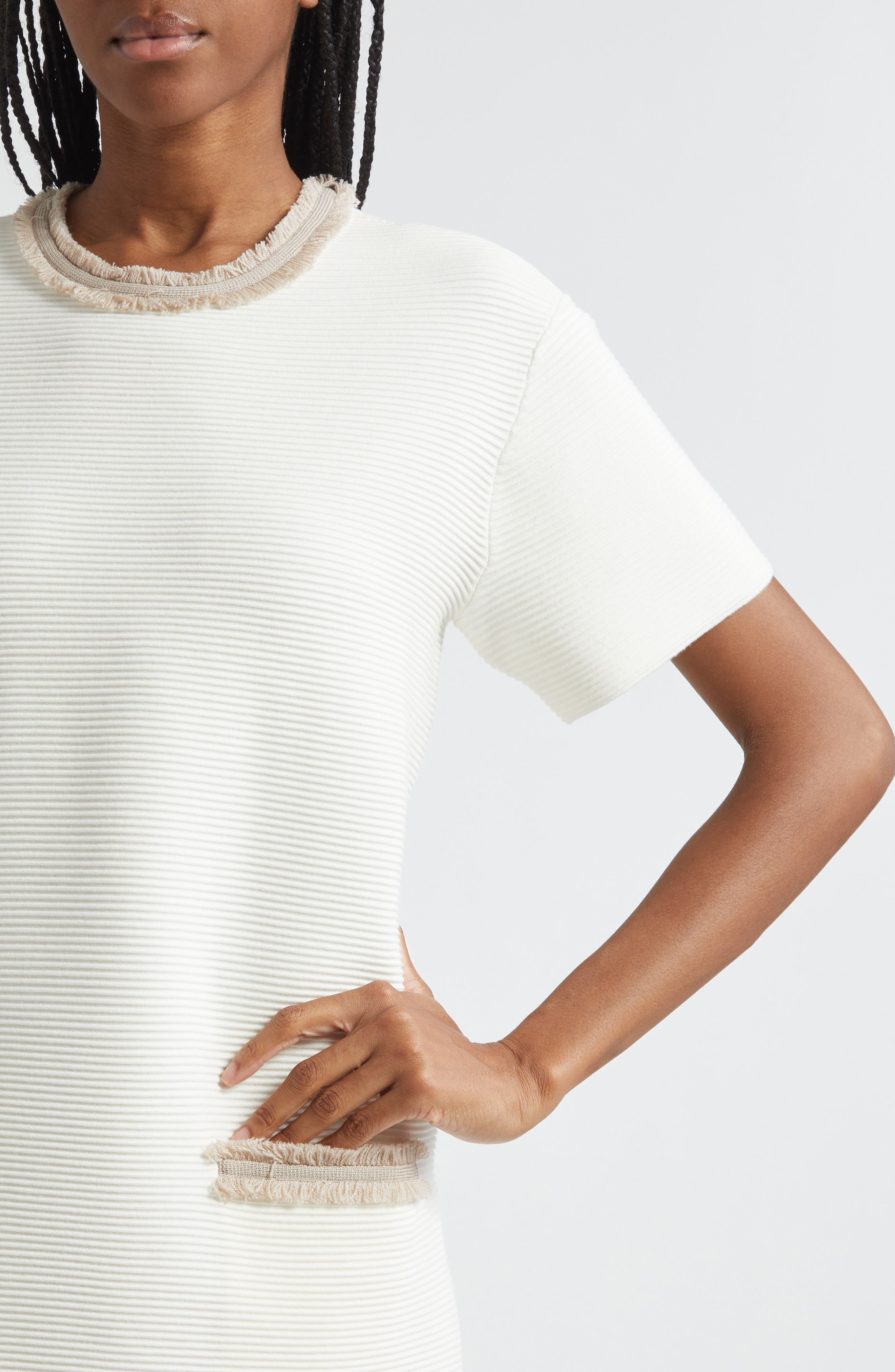 Emporio Armani Fringe Trim Dress in Solid White at Nordstrom - 4