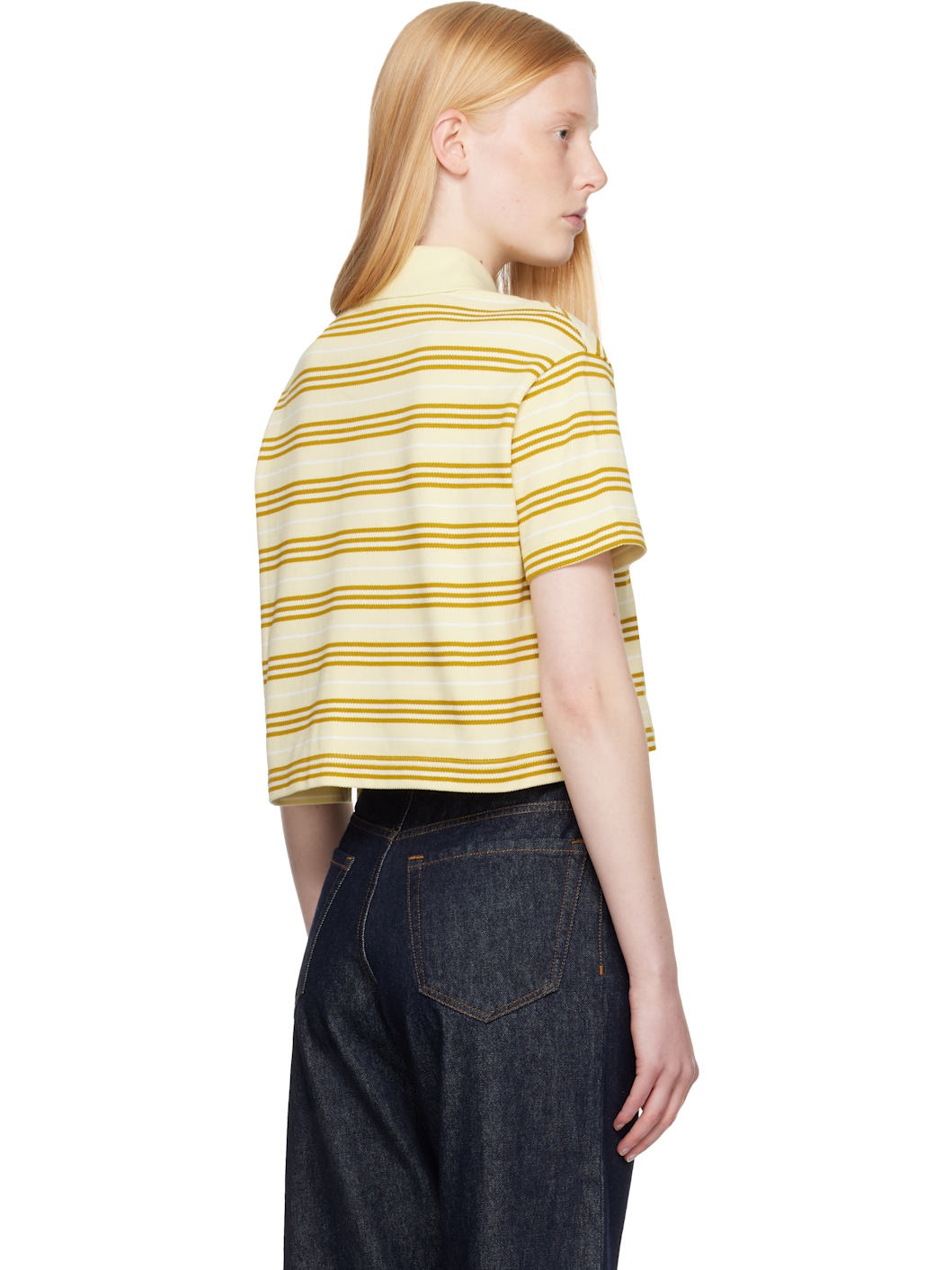 Yellow Cropped Striped Cotton Polo - 3