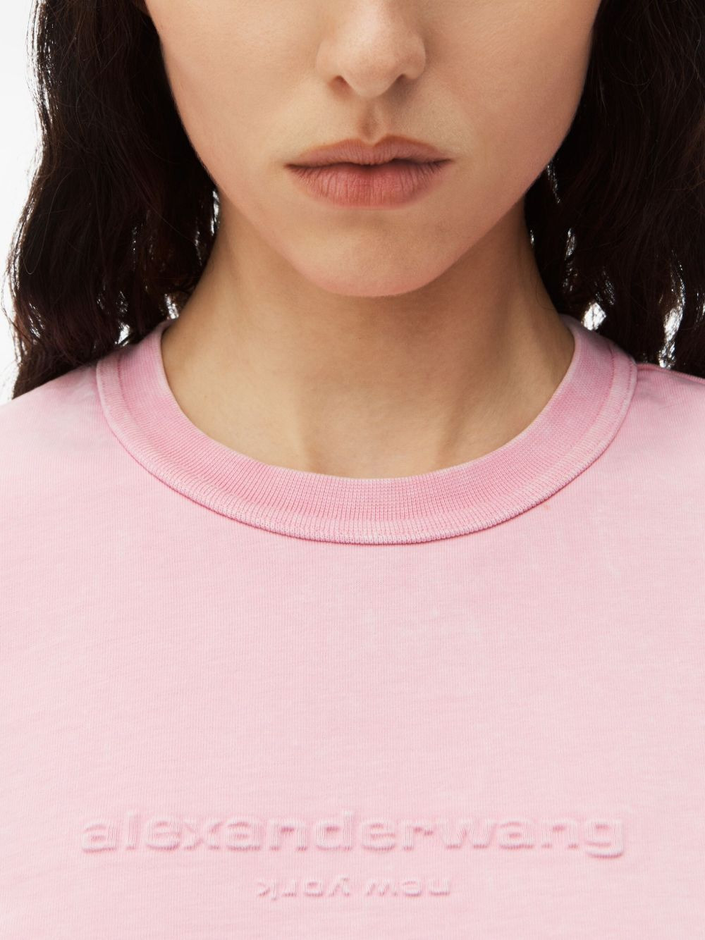 embossed-logo acid-wash T-shirt - 5