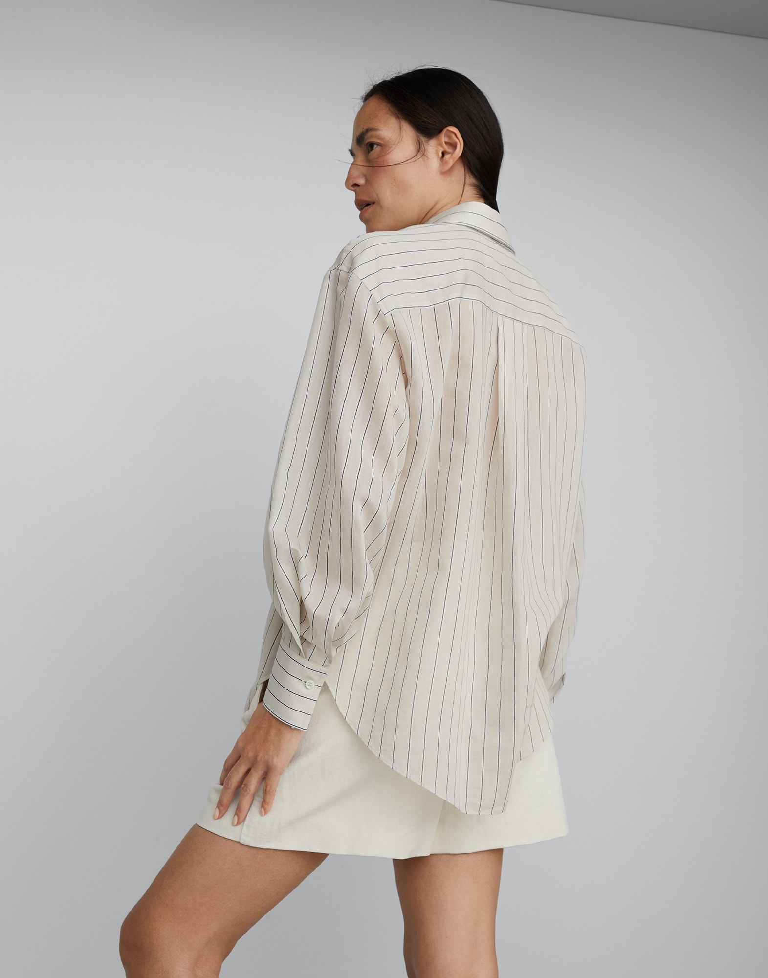 Cotton and silk sparkling stripe poplin shirt with monili - 2