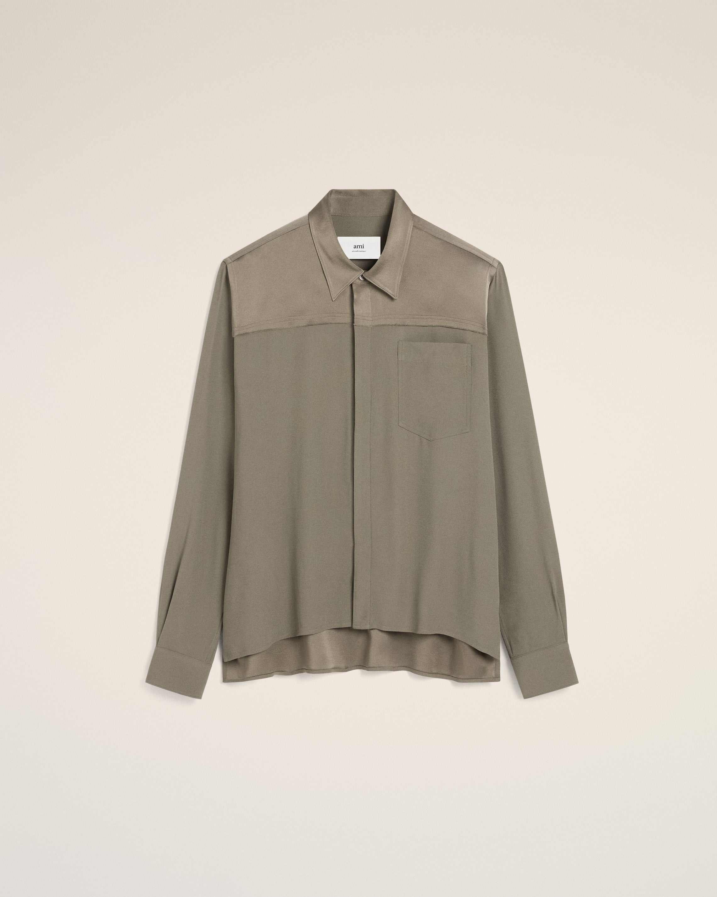 BEIGE CONTRASTED TOP LONG SLEEVE SHIRT - 2