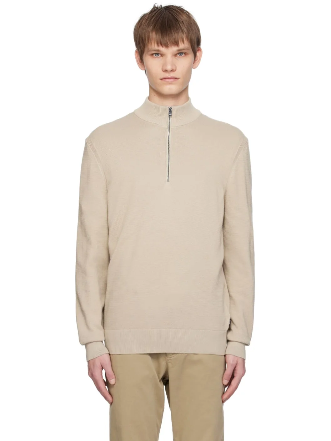 Beige Half-Zip Sweater - 1