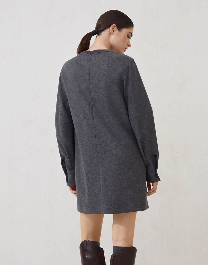 Brunello Cucinelli Virgin wool and cashmere twill flannel dress with precious collar outlook