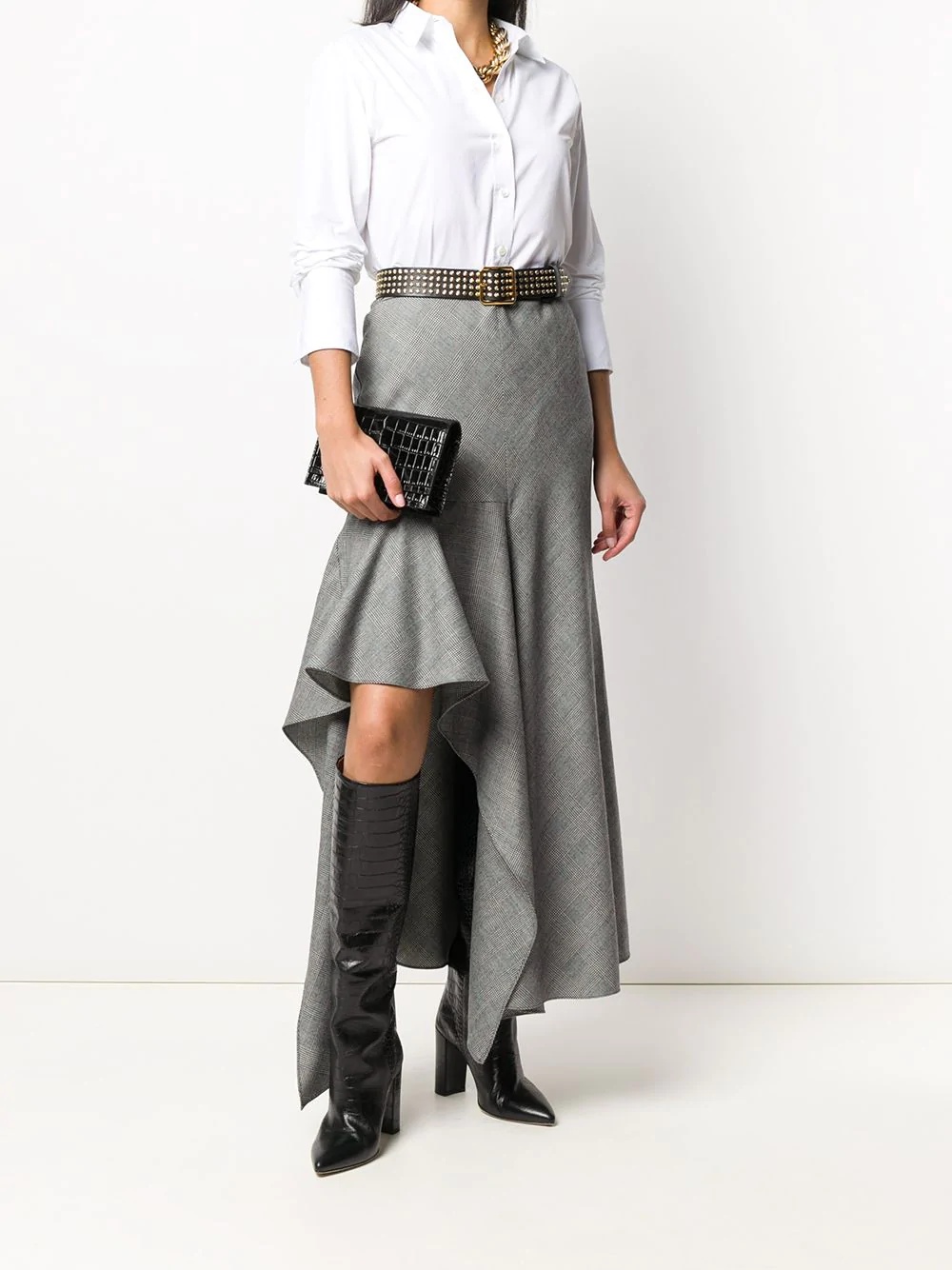 check-pattern asymmetric skirt - 2