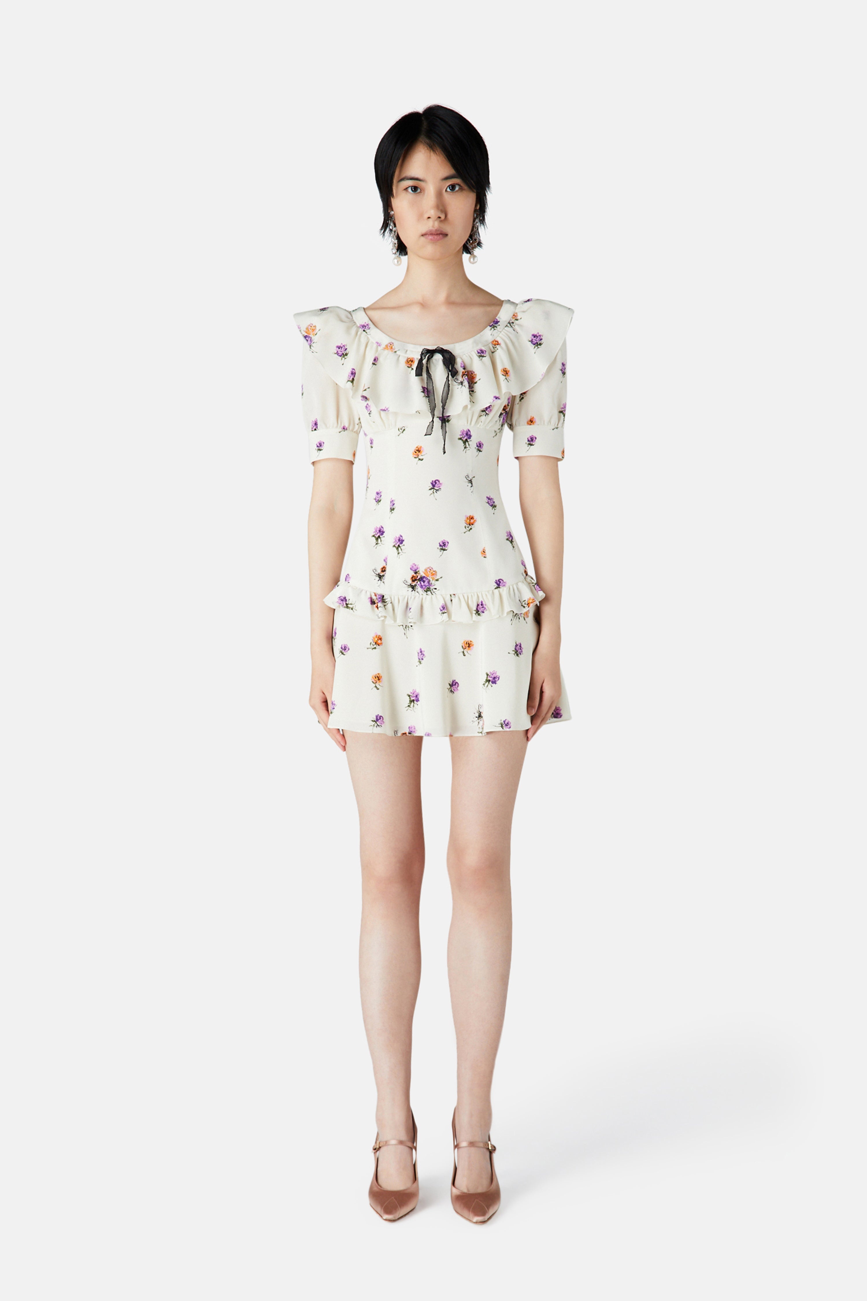 Alessandra Rich ROSE PRINT MINI DRESS | REVERSIBLE