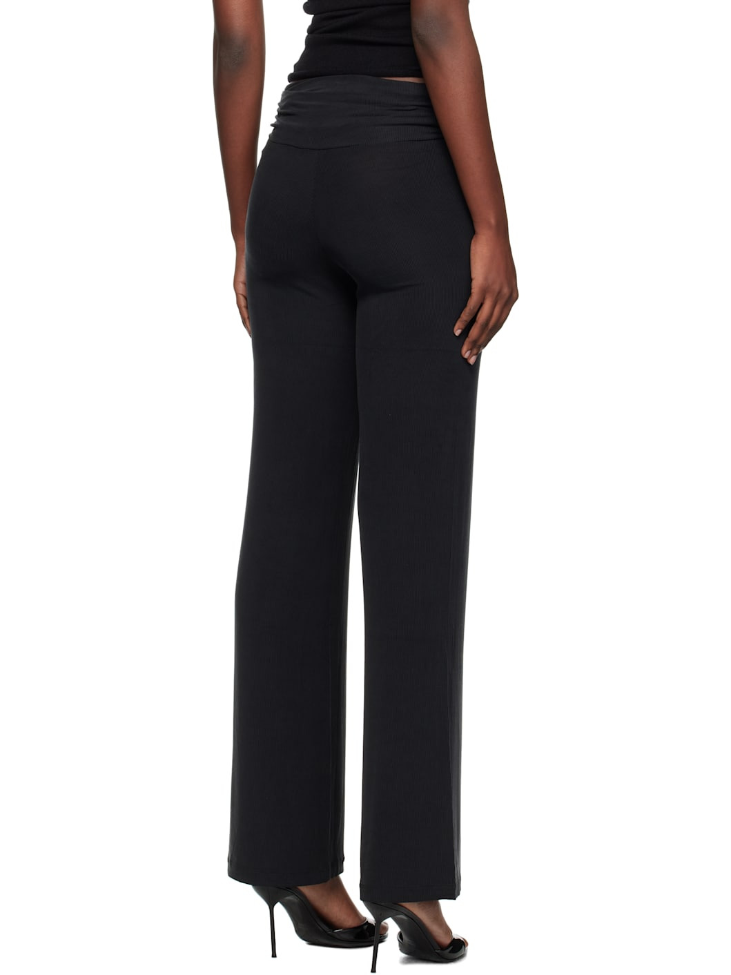 Black Ruched Fold Over Trousers - 3