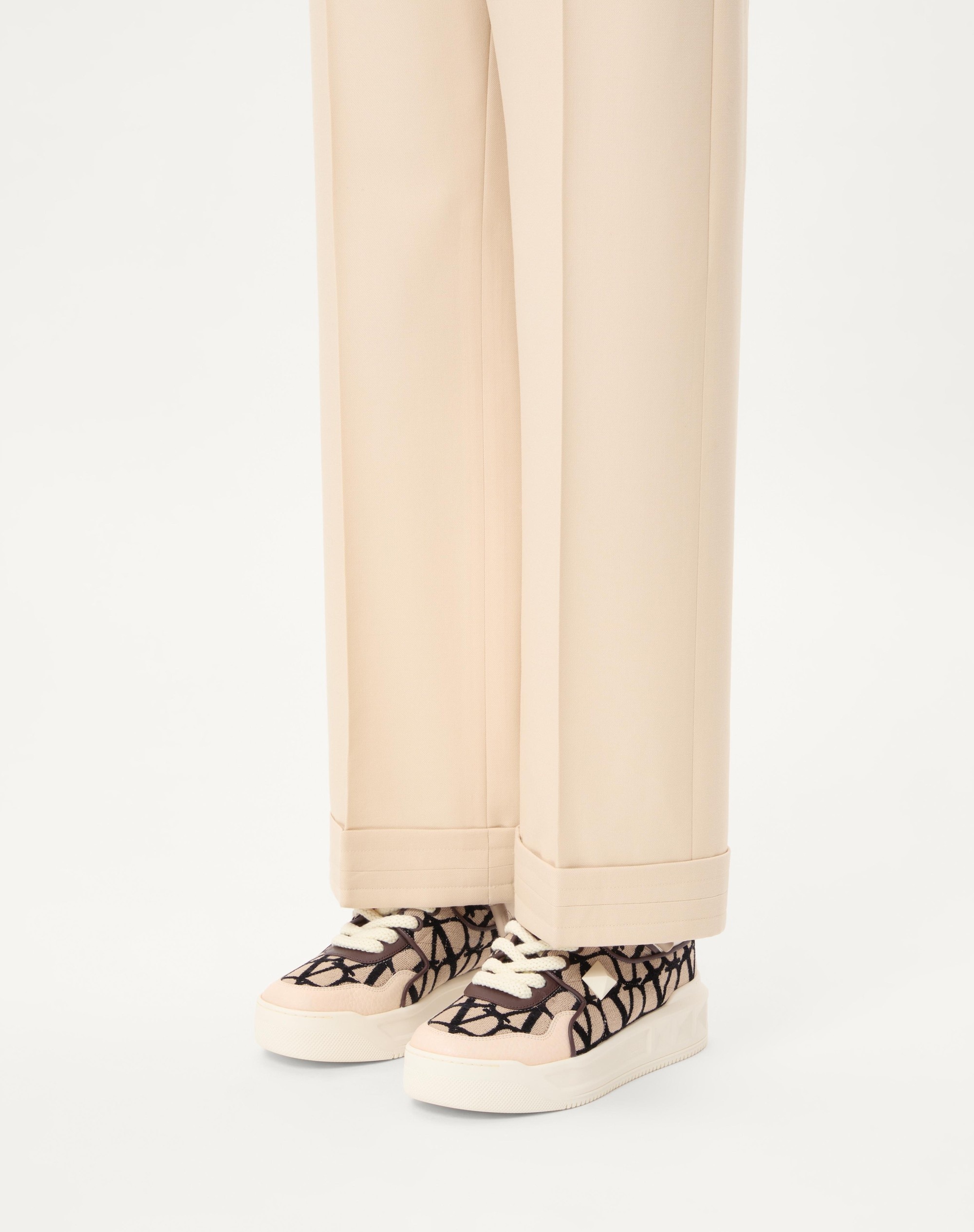 ONE STUD XL LOW-TOP SNEAKER IN NAPPA LEATHER AND TOILE ICONOGRAPHE FABRIC - 2
