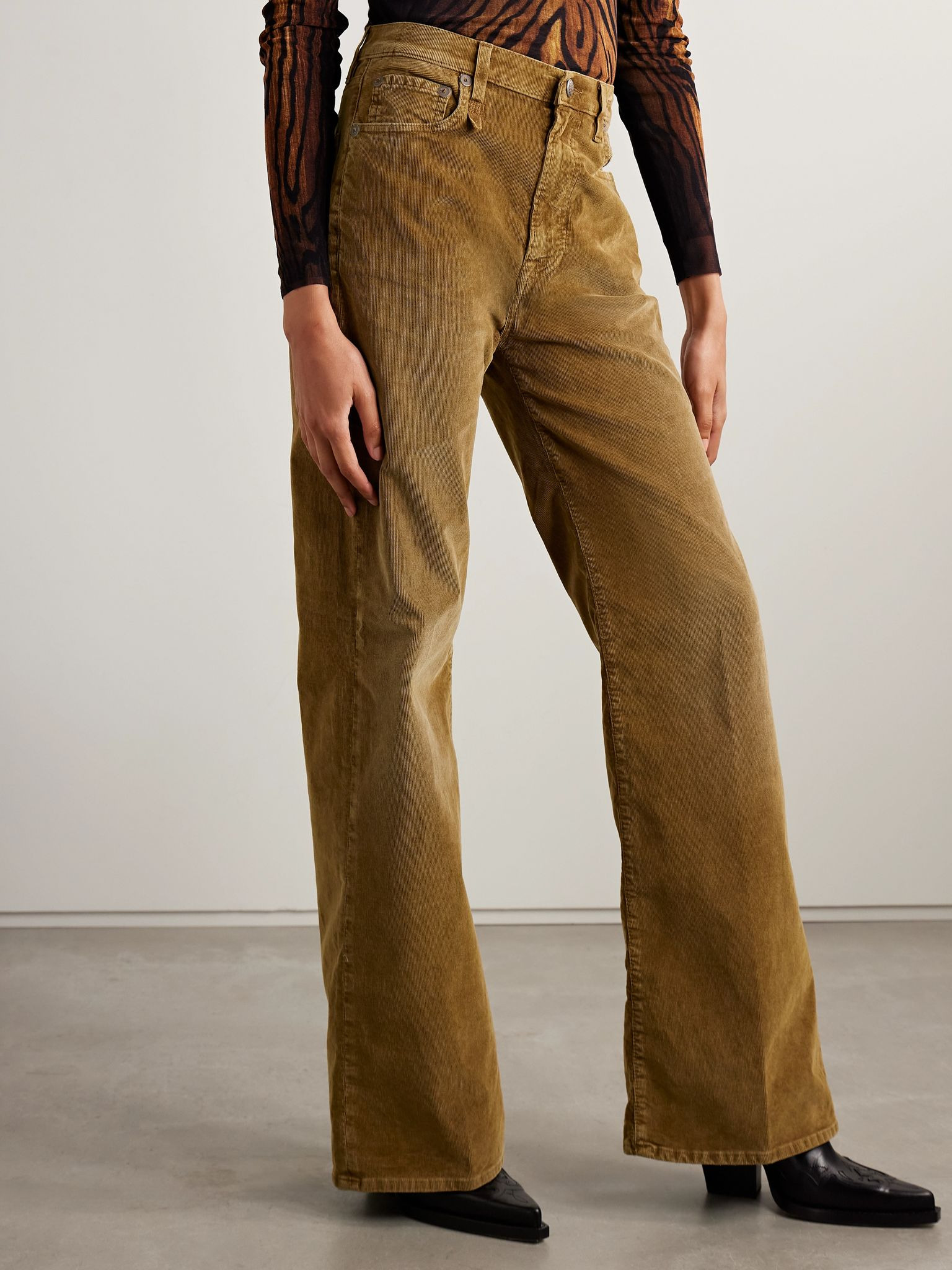 Charlotte high-rise flared cotton-blend corduroy jeans Brown - 3