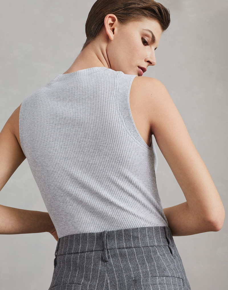 Virgin wool mouliné chalk stripe loose flared trousers with monili 3