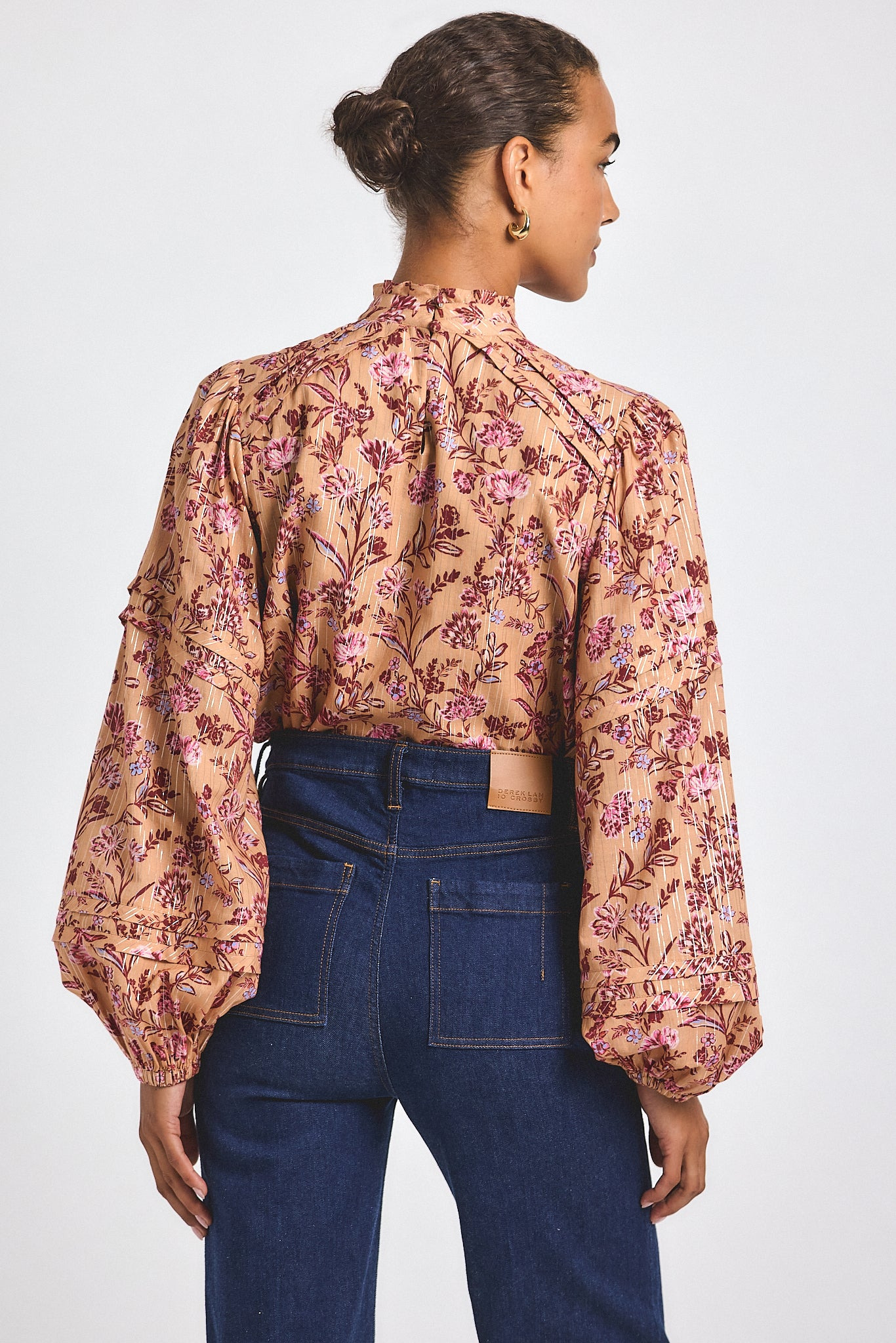 MARLOWE LUREX STRIPE PRINTED VOILE LONG SLEEVE BLOUSE - 5