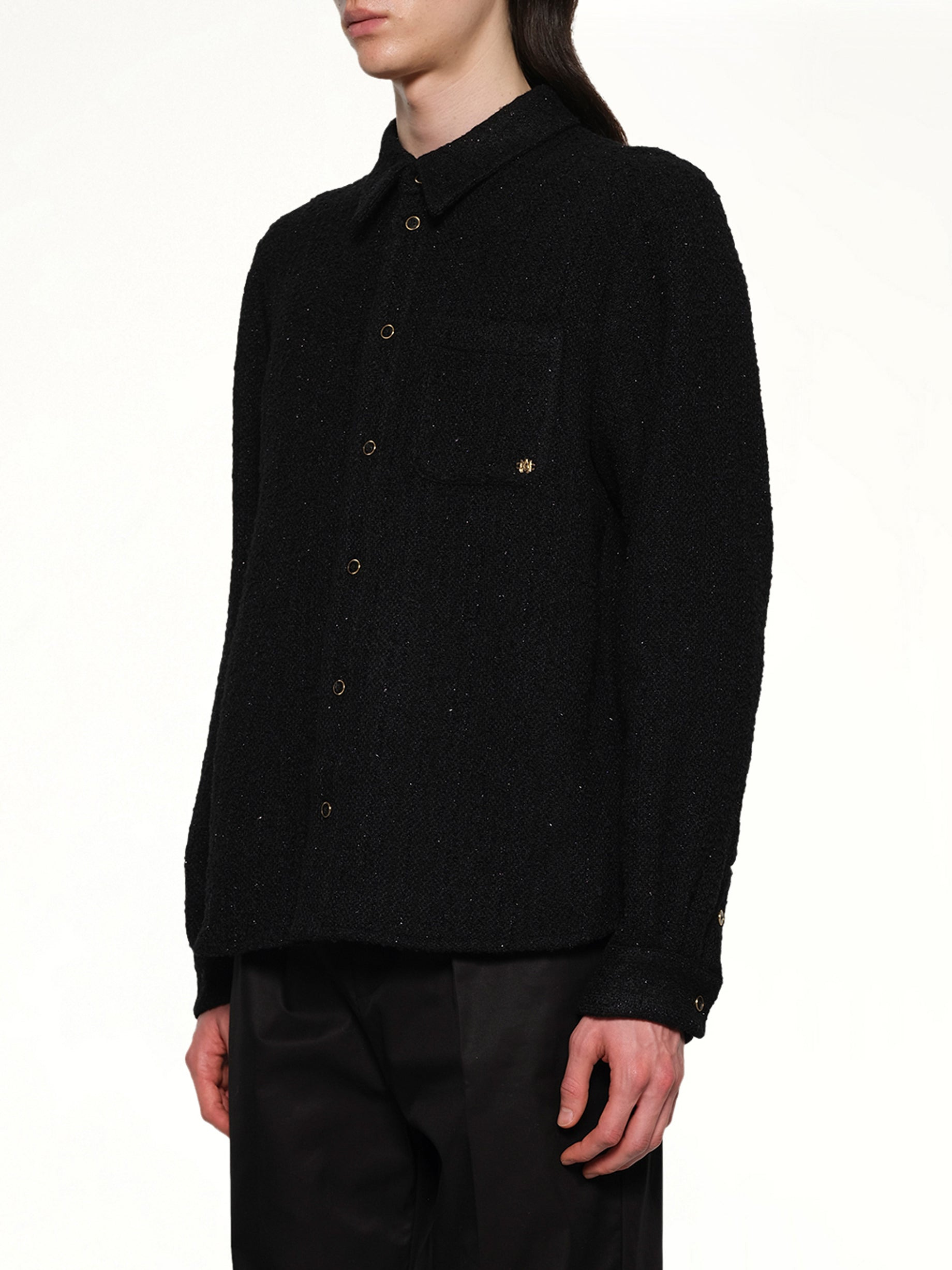 Shimmer Boucle Long Sleeve Shirt in Black - 3