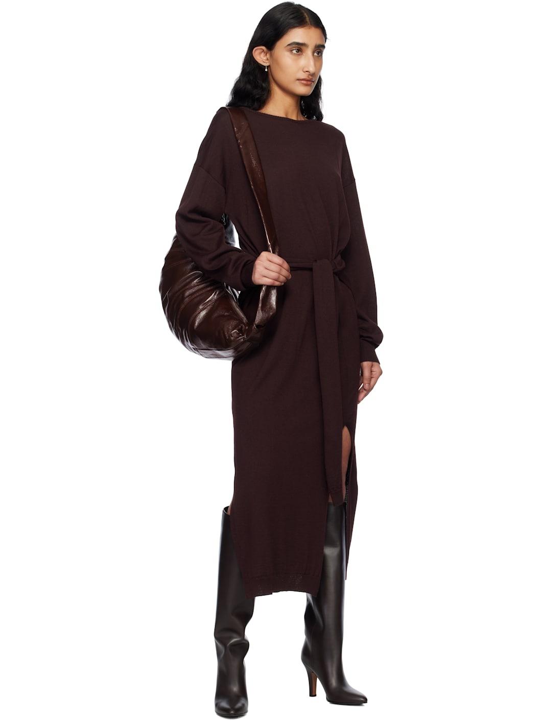 Burgundy Trompe L'Oeil Maxi Dress - 5