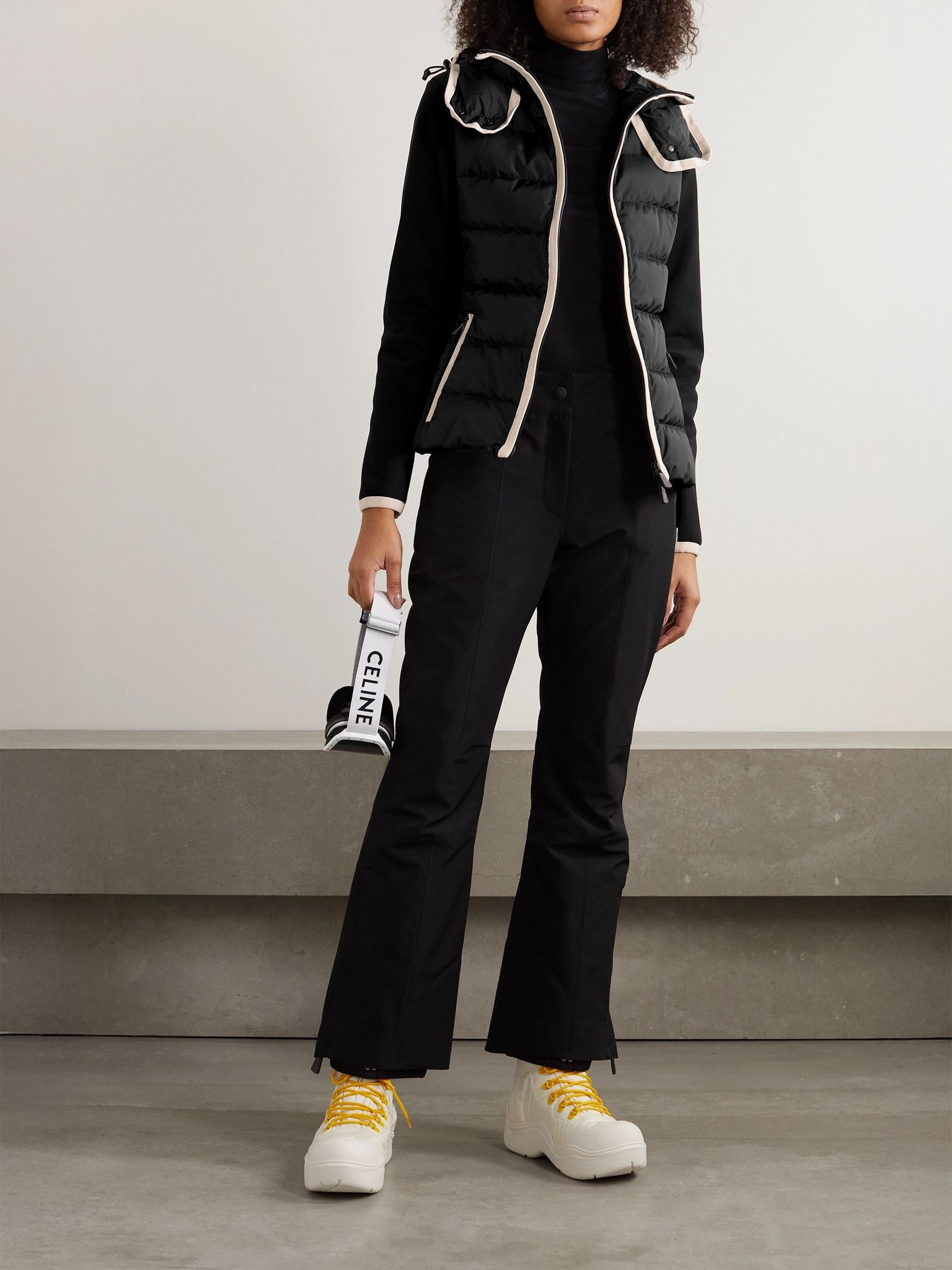 Hooded paneled twill and quilted stretch-shell down jacket Black - 2