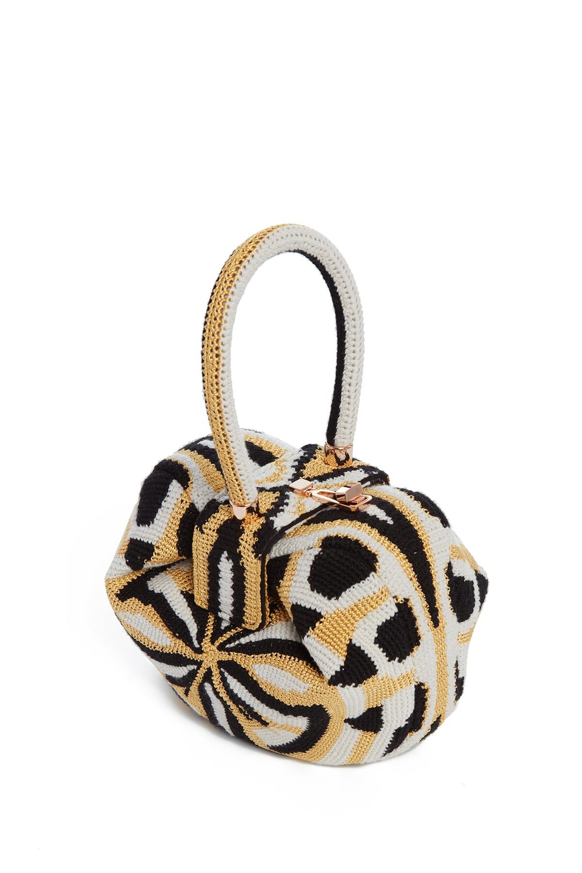 Nina Bag in Gold, Black & Ivory Crochet - 3