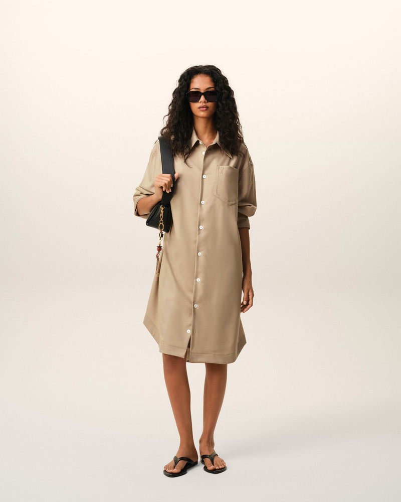 AMI Paris BEIGE NEW WOOL AMI DE COEUR WIDE SHIRT DRESS outlook