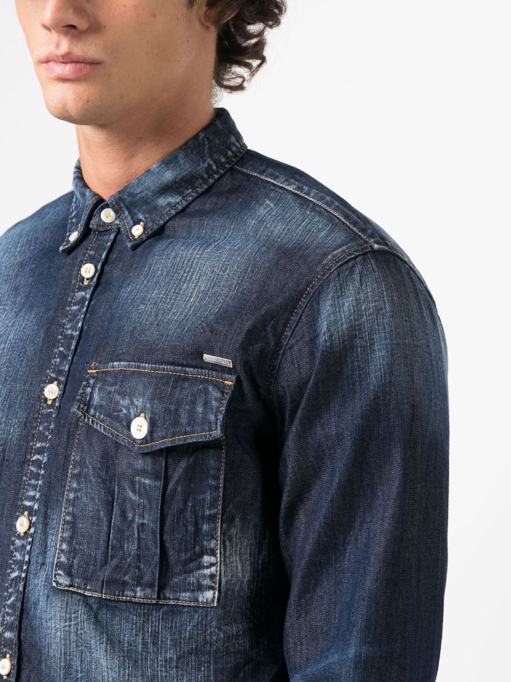 logo-plaque denim shirt - 5