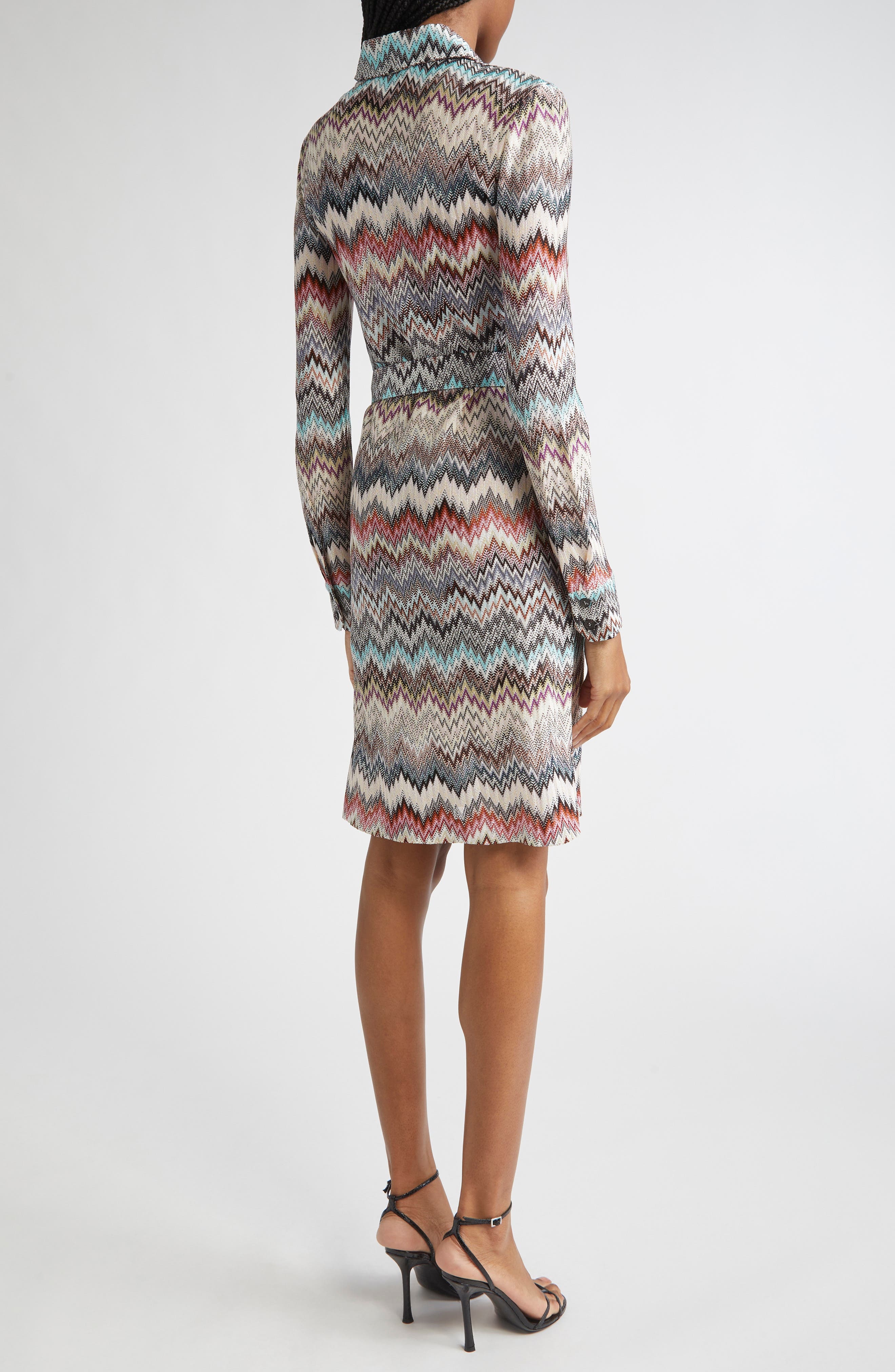Missoni Zigzag Stripe Belted Long Sleeve Knit Shirtdress in Multi Wht Blue Brown at Nordstrom - 2