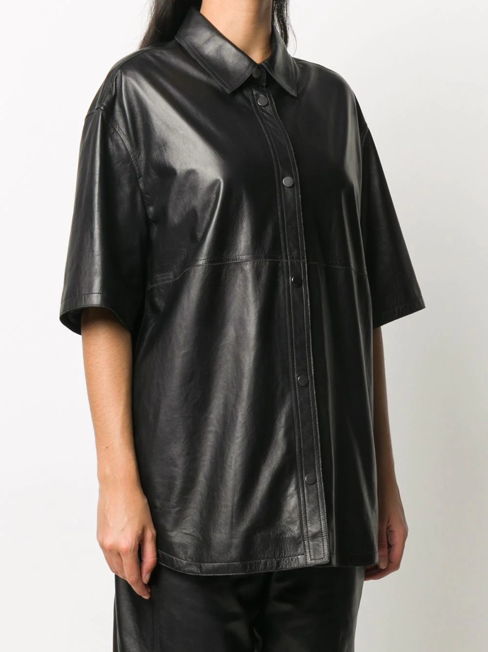 leather short-sleeve shirt - 3