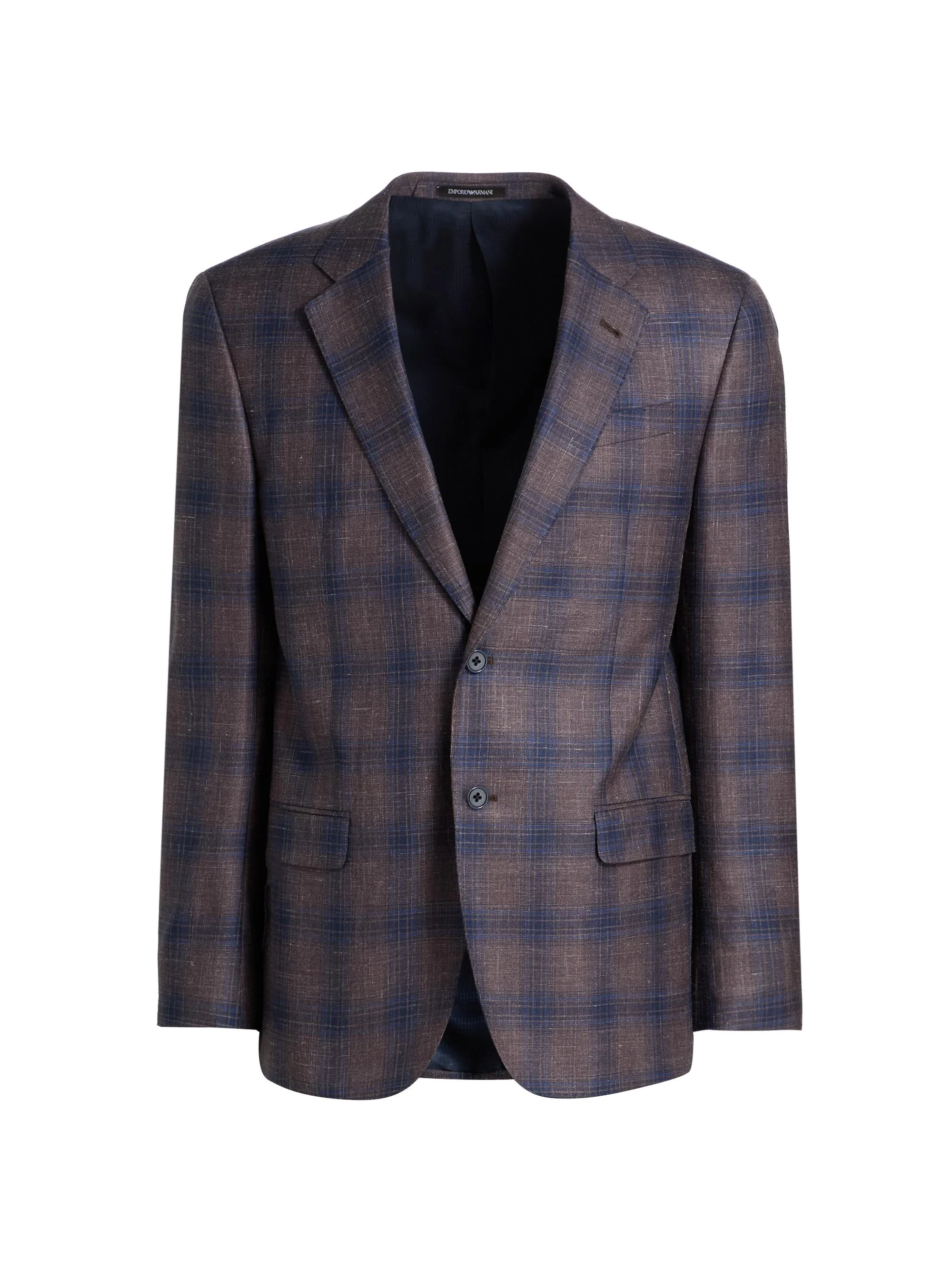 Men's Plaid Single-Breasted Jacket - Navy Brown - 1