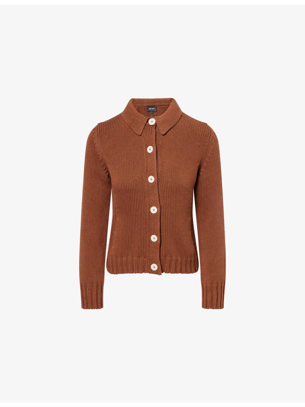 Collared Button-Up Knitted Cotton Cardigan - 1