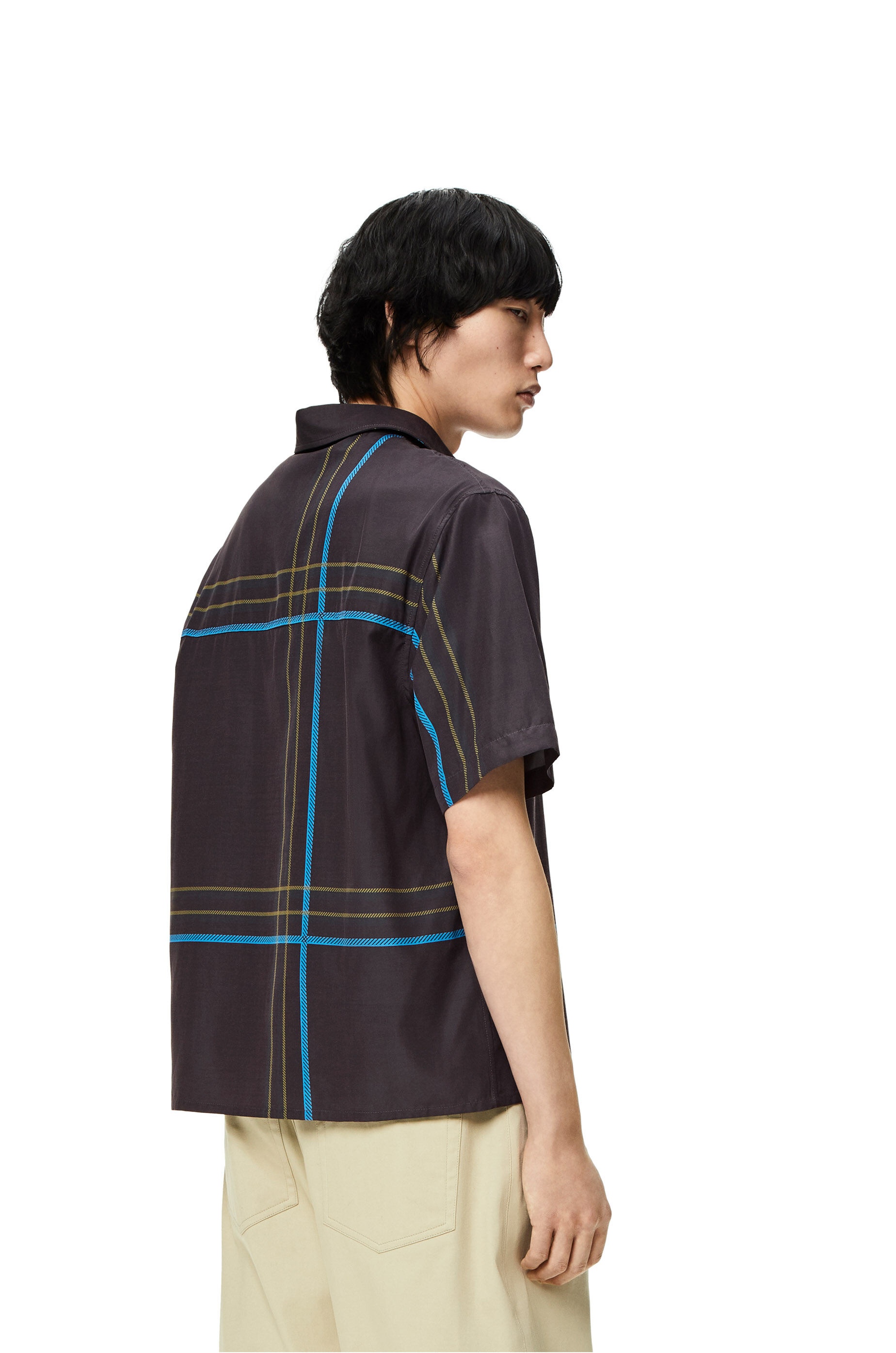 Short sleeve check shirt in silk and cotton - 4