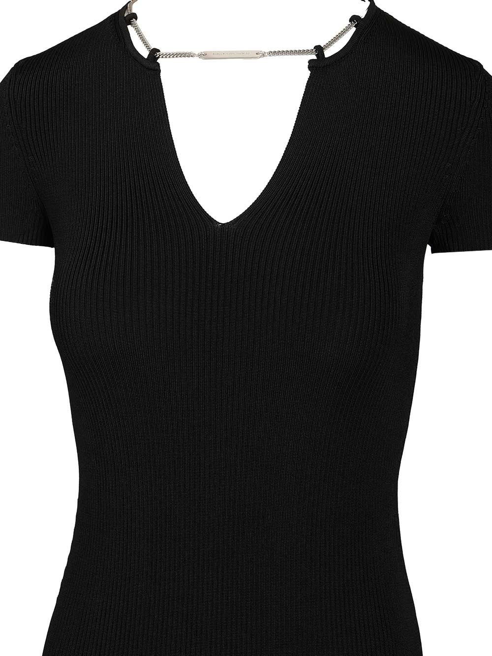 Ss V-Neck Dress With Nameplate Chain Dresses Black - 4