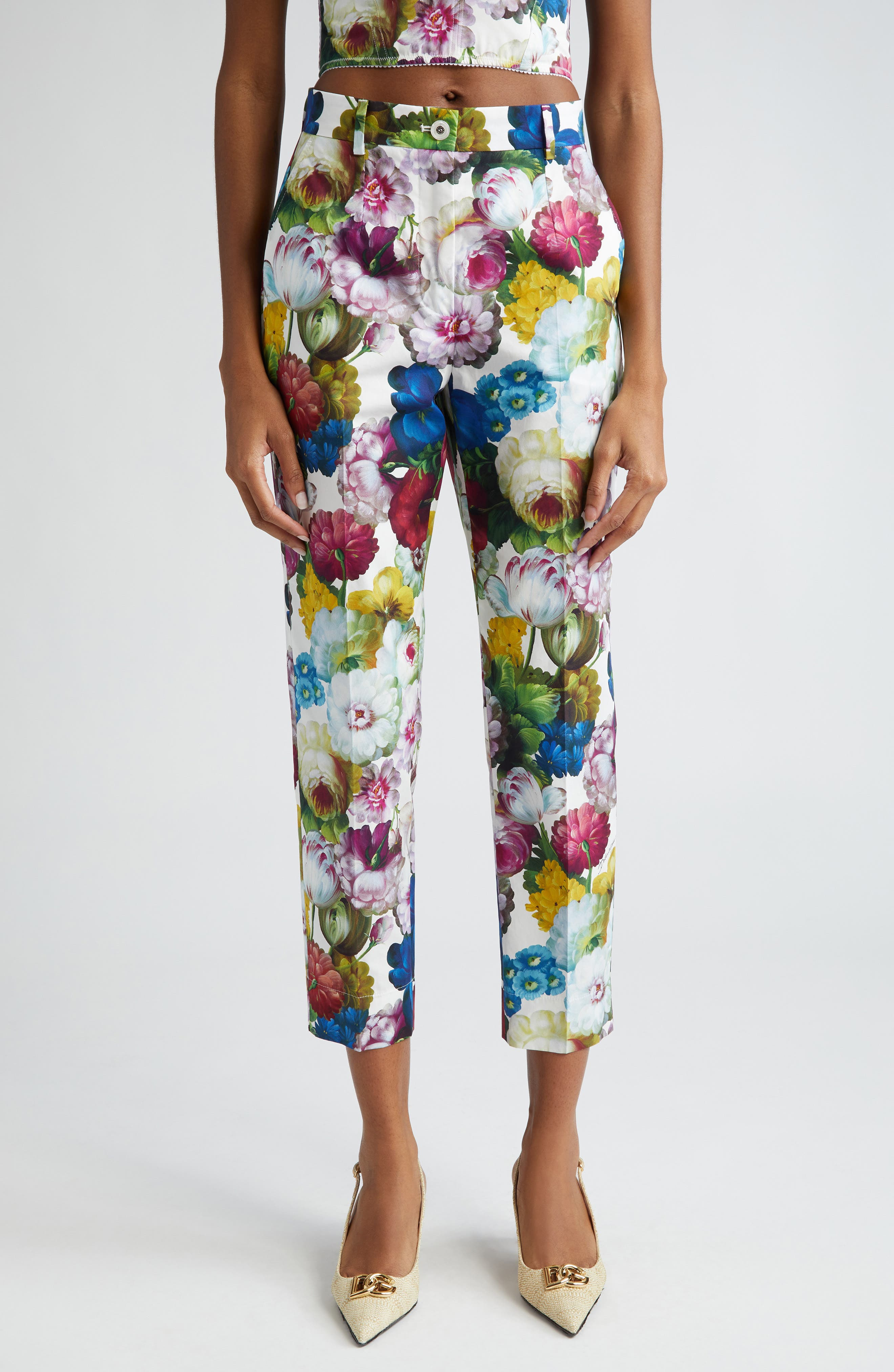 Floral Cotton Poplin Crop Trousers - 1