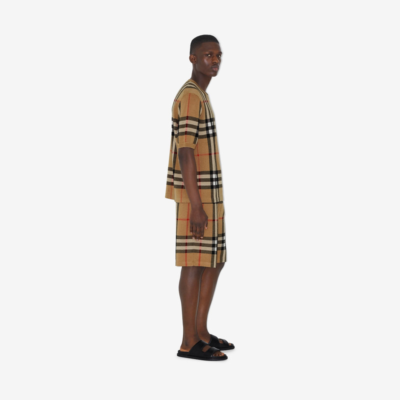 Short-sleeve Check Silk Wool Jacquard Top 3