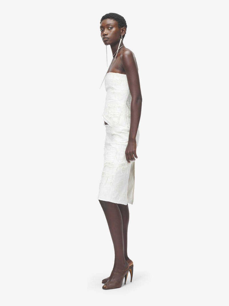 Slashed Denim Strapless Dress 3