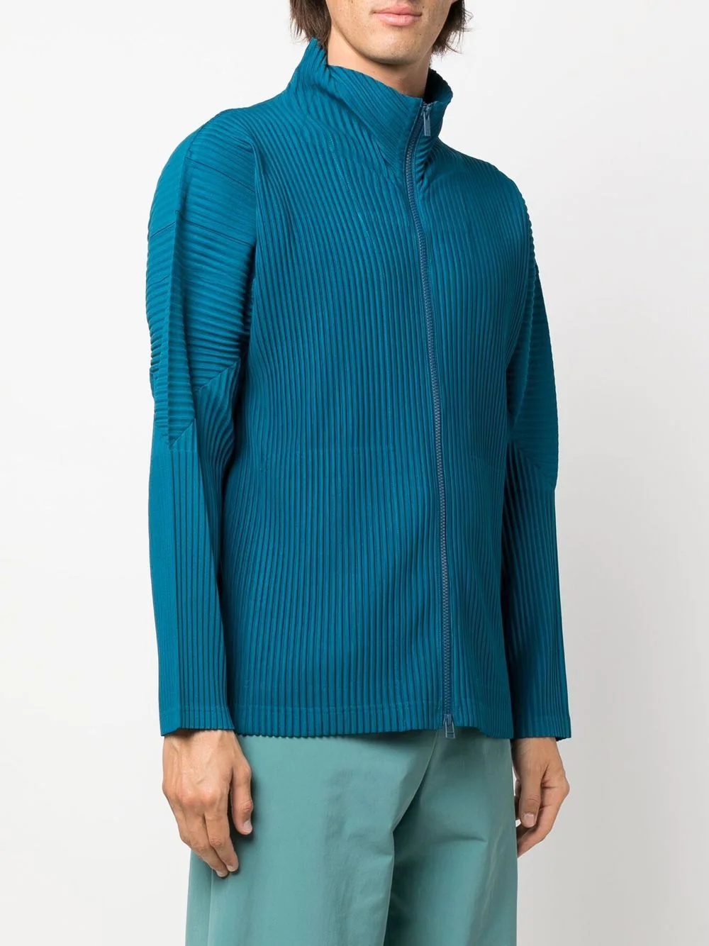 plissé ribbed-texture zipped jacket - 3