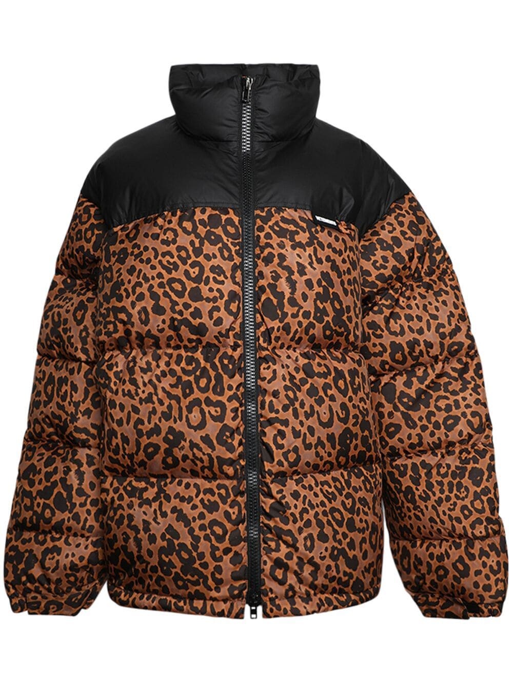 leopard-print panelled puffer jacket - 1