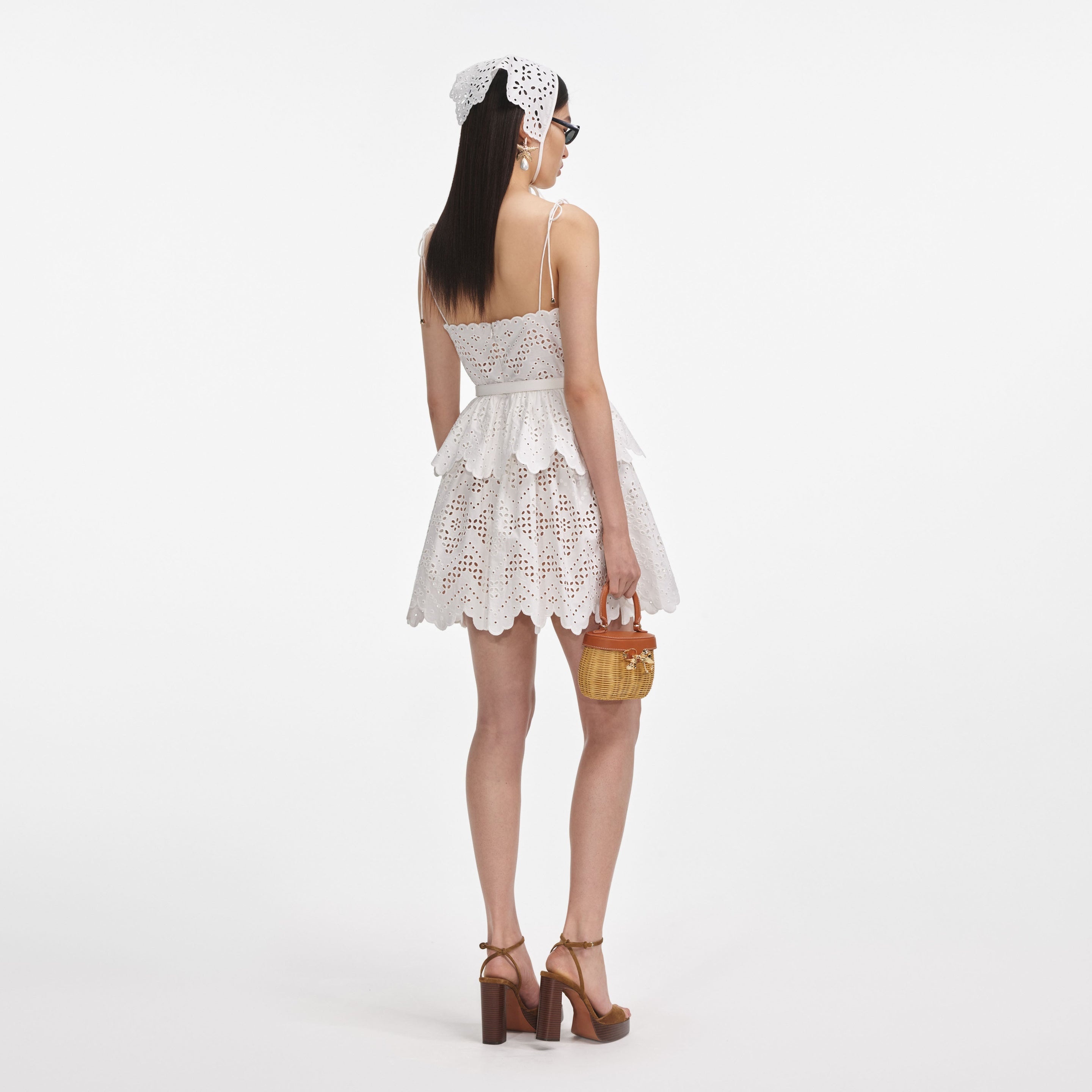 White Cotton Broderie Mini Dress - 3