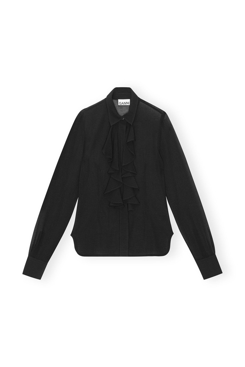 BLACK CHIFFON RUFFLE SHIRT 1