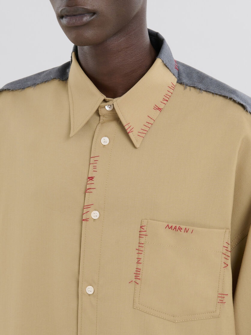 BEIGE TROPICAL WOOL SHIRT WITH CONTRAST BACK - 4