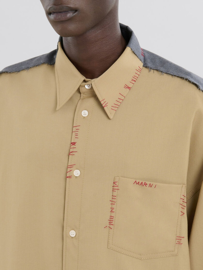 BEIGE TROPICAL WOOL SHIRT WITH CONTRAST BACK 4