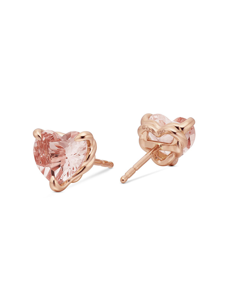 Women's Chatelaine Heart Stud Earrings in 18K Rose Gold with Morganite, 8mm - Morganite 3