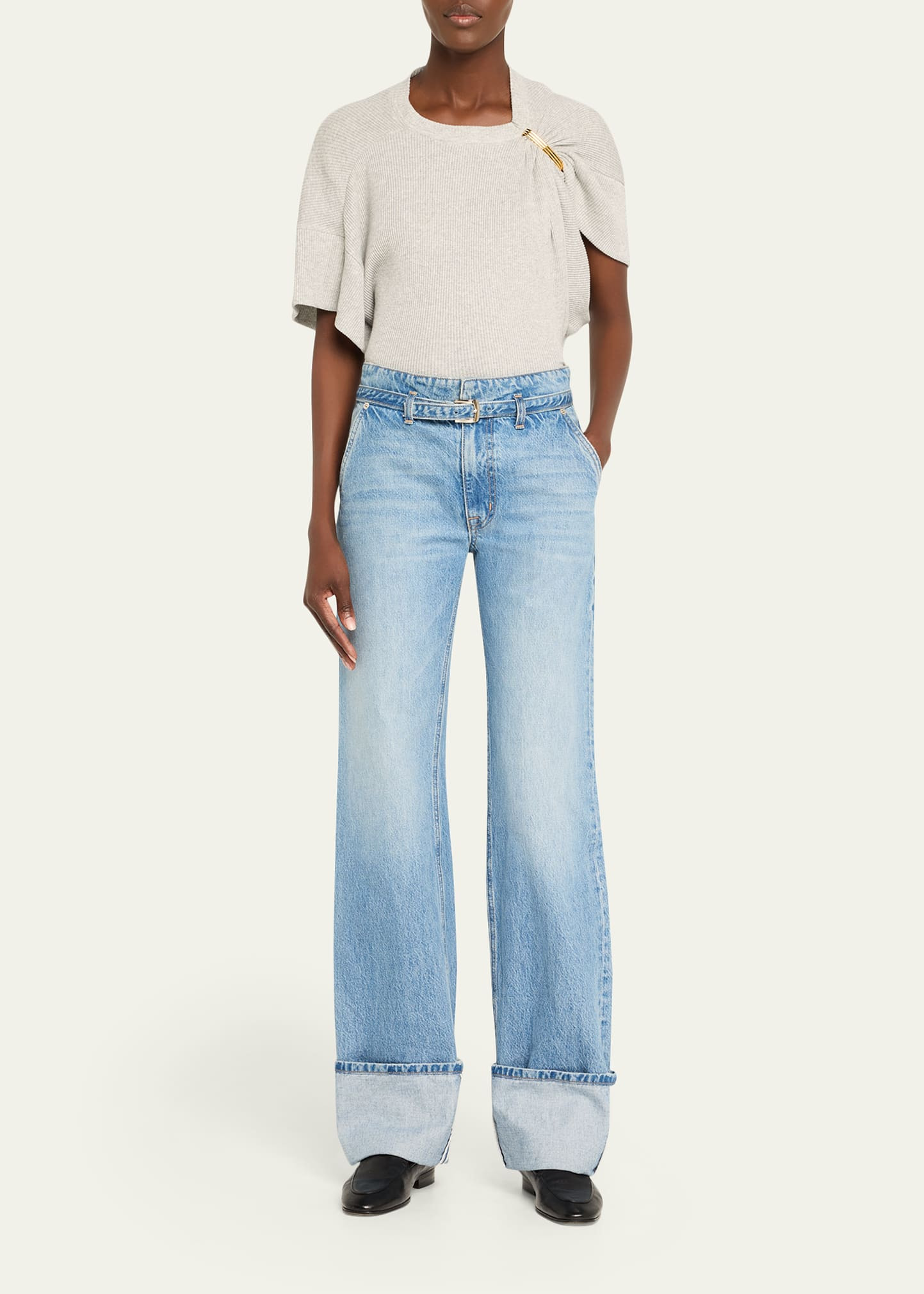 The Faye Asymmetric T-Shirt with Shoulder Hardware - 2
