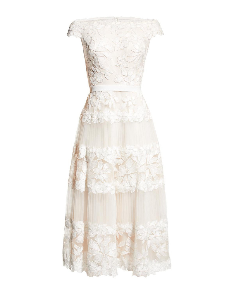 Off-the-Shoulder Cap-Sleeve Lace Midi Dress 1