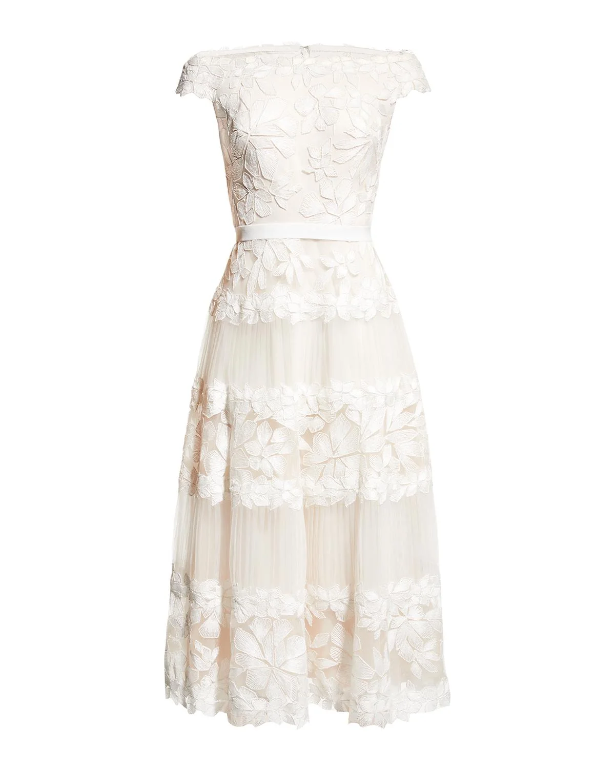 Off-the-Shoulder Cap-Sleeve Lace Midi Dress - 1