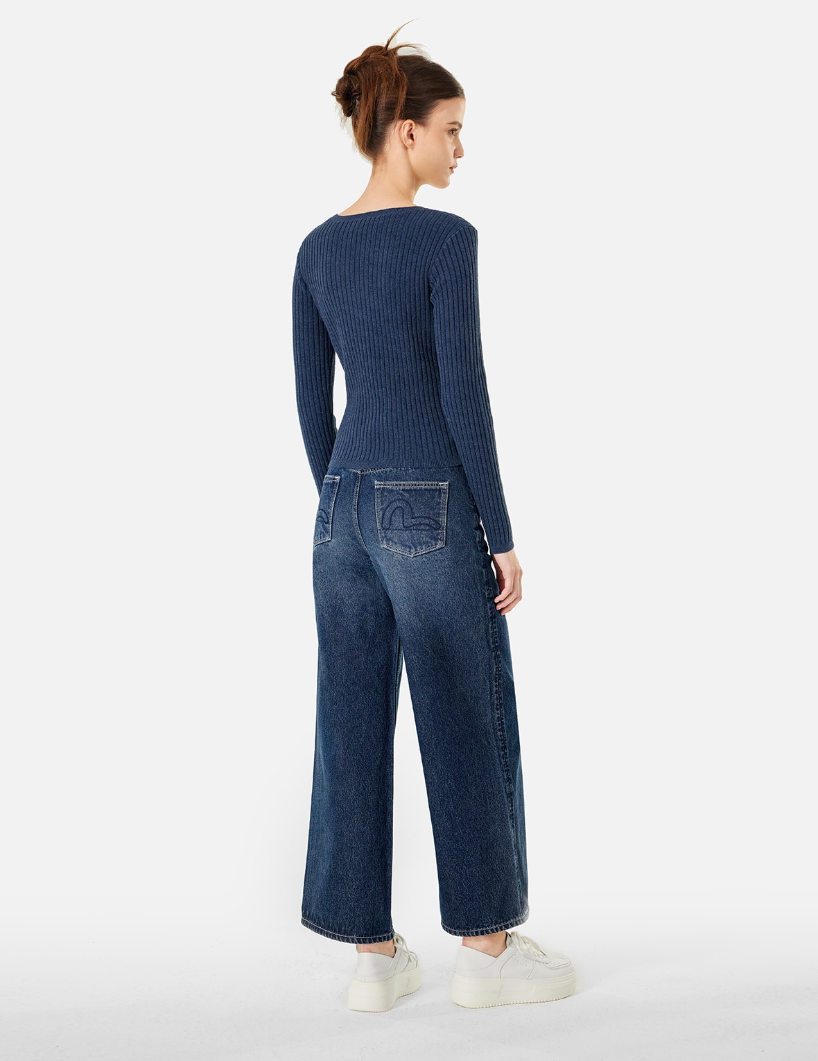 BUTTERFLY AND SEAGULL EMBROIDERY WIDE-LEG JEANS - 6