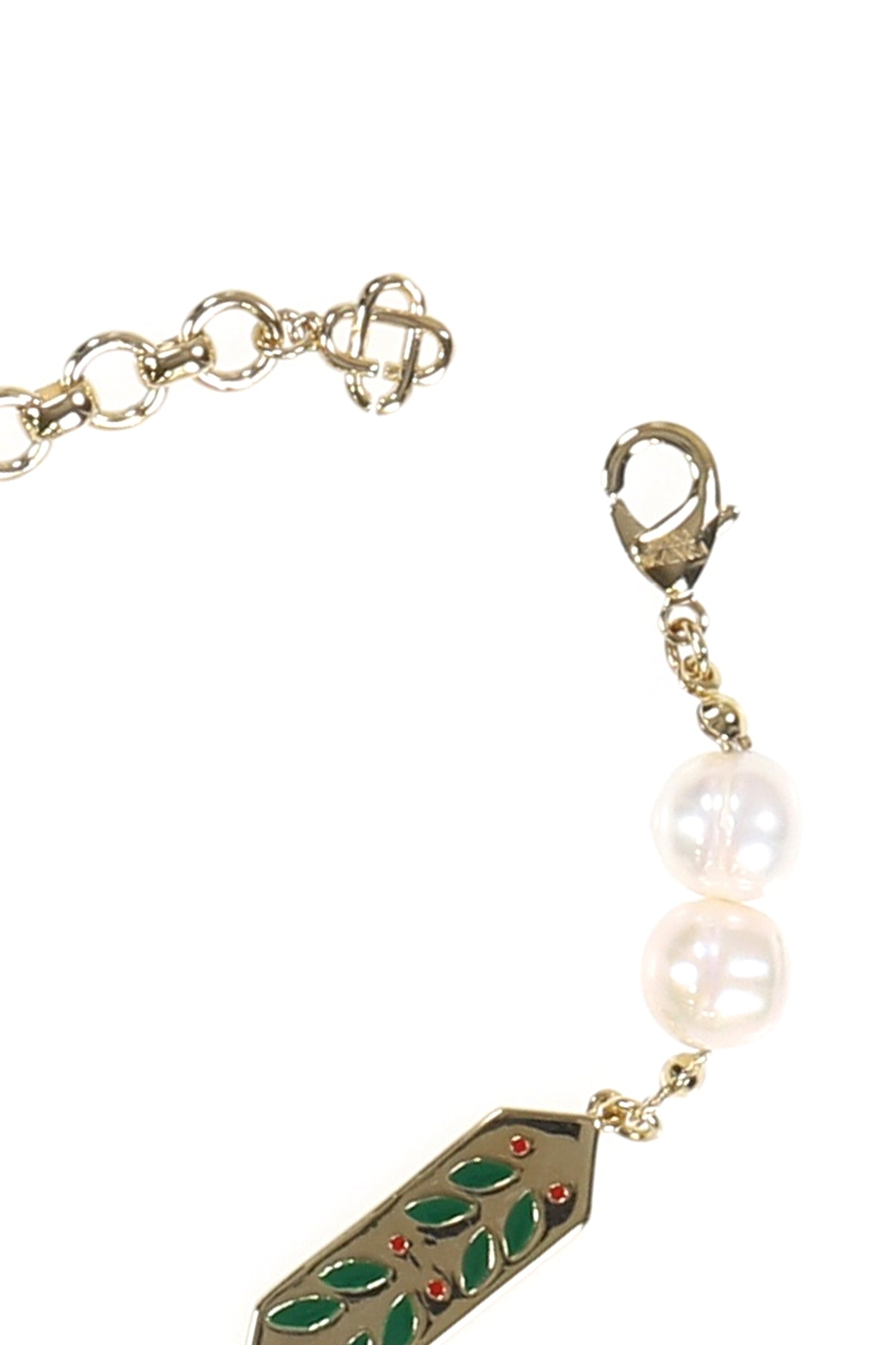 CASABLANCA LAUREL PEARL BRACELET / GOLD/PEARL/WHT/GRN