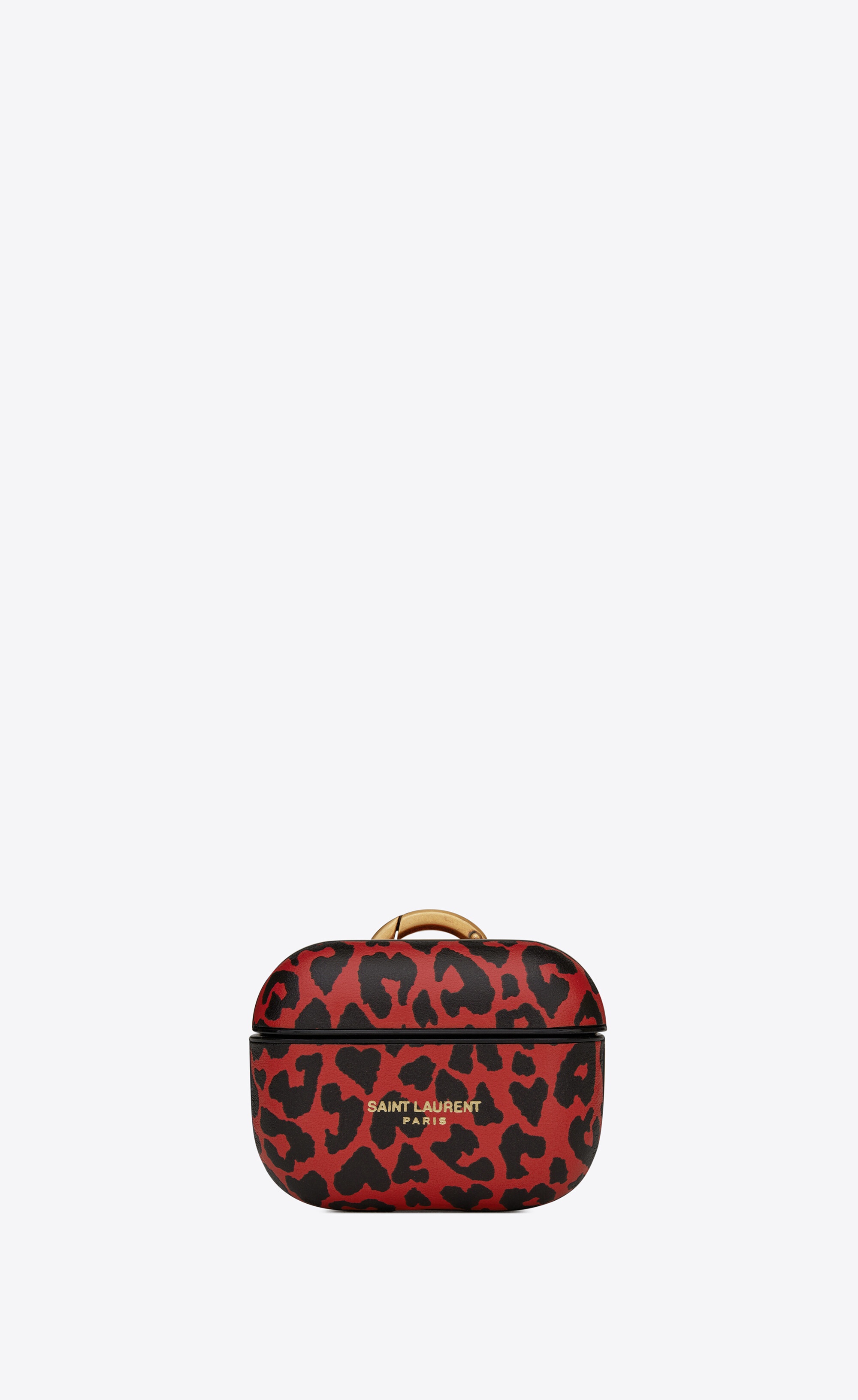 saint laurent paris airpods pro case cover in heart-shaped leopard-print leather - 1