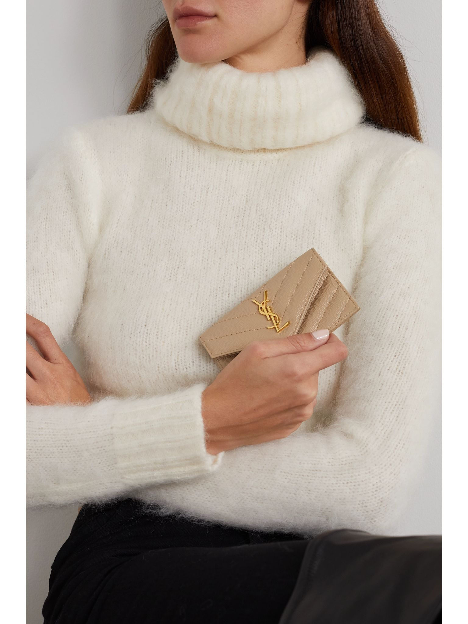 Cassandre quilted textured-leather wallet Beige - 2