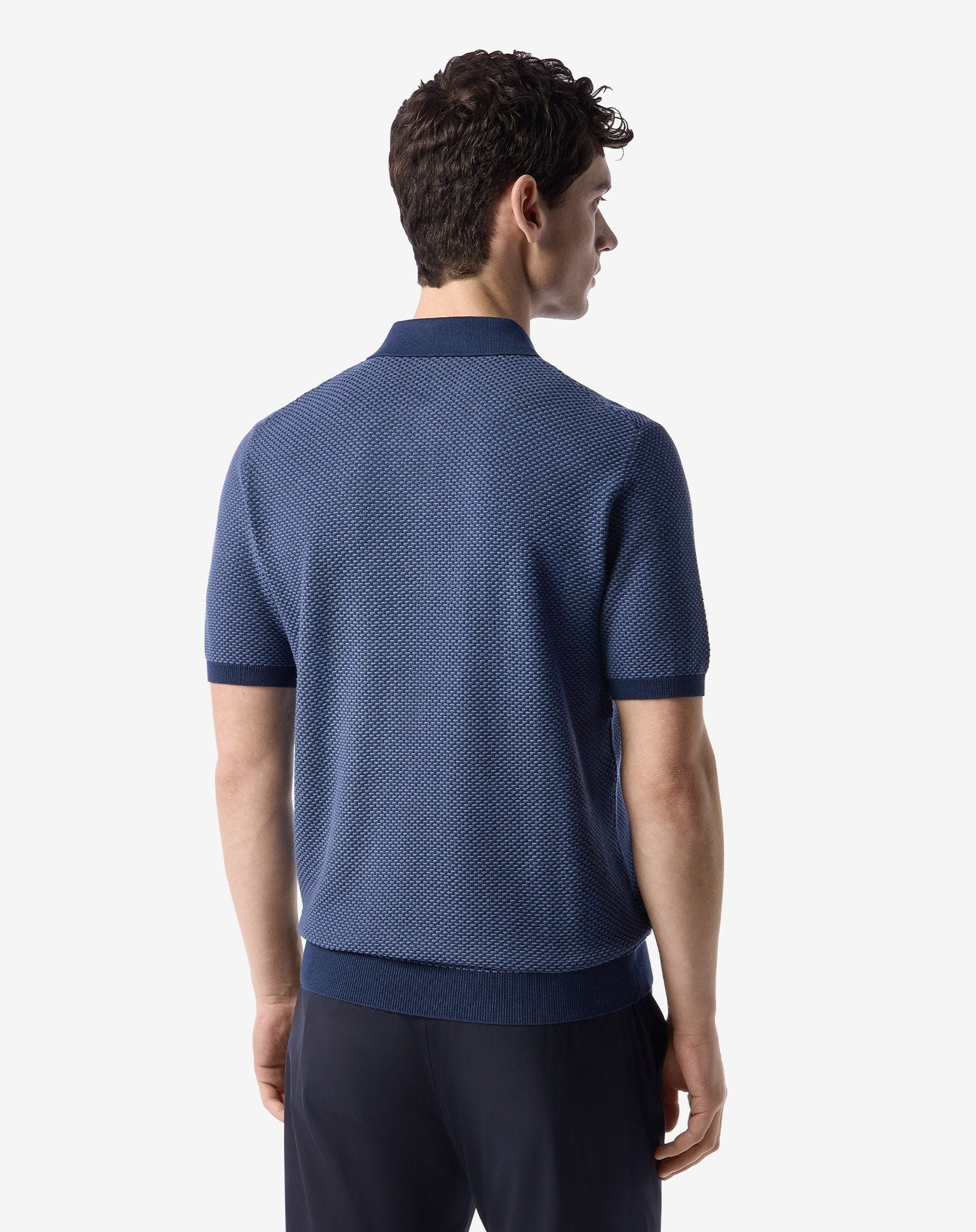 Light blue button-up Egyptian cotton polo shirt - 3