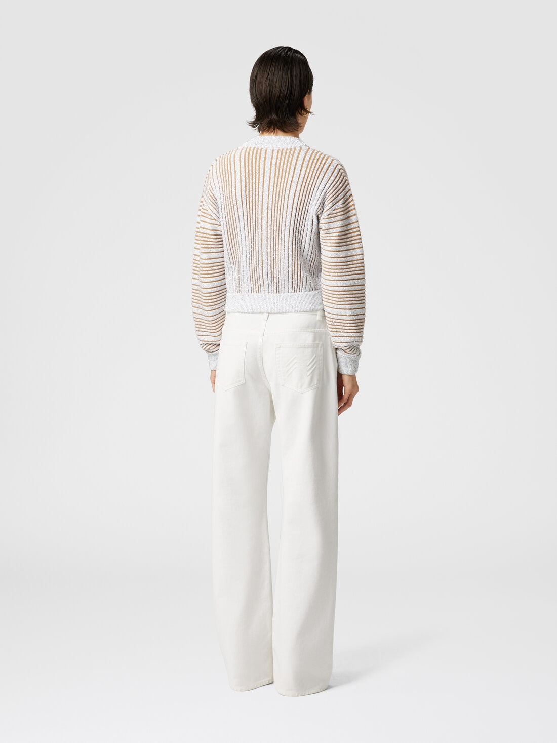 Ribbed cropped cardigan with sequins and V-neck - 3
